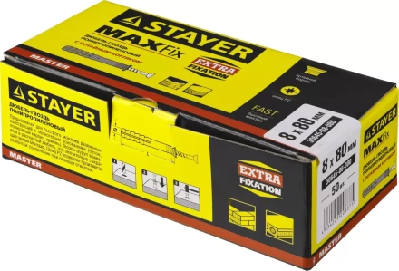 Дюбель-гвоздь полипропиленовый, потайный бортик, 8 x 80 мм, 50 шт, STAYER Master 30645-08-080 30645-08-080 купить в Кургане