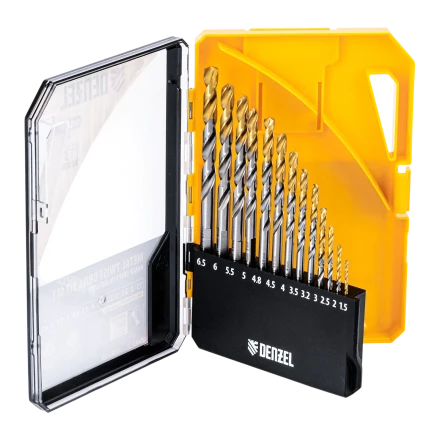 Набор сверл по металлу Denzel 723002, 1,5-6,5мм, Р6М5-TiN, Golden Tip, 13 шт купить в Кургане