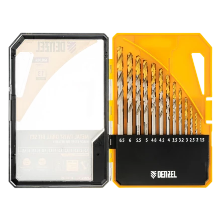 Набор сверл по металлу Denzel 723002, 1,5-6,5мм, Р6М5-TiN, Golden Tip, 13 шт купить в Кургане