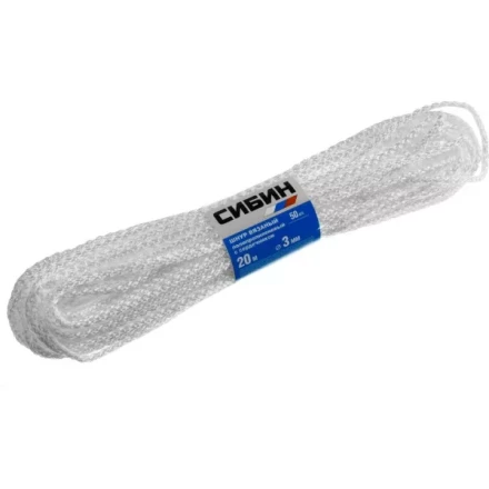 Шнур вязаный полипропиленовый СИБИН с сердечником, белый, длина 20 метров, диаметр 3 мм 50253 купить в Кургане