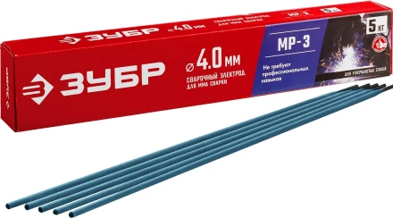 ЗУБР Д 4.0 х 450 мм, 5 кг в коробке МР-3 рутиловый, электрод сварочный (40015-4.0) купить в Кургане