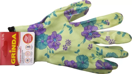 Перчатки GRINDA садовые, прозрачное нитриловое покрытие, размер L-XL, зеленые 11295-XL купить в Кургане