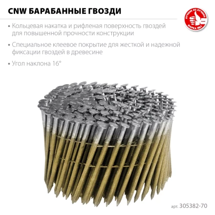 ЗУБР CNW 70 х 3.1 мм, барабанные гвозди рифленые, 4800 шт (305382-70) купить в Кургане