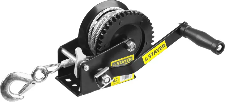 Лебедка ручная барабанная STAYER "MASTER", тяговая, тросовая, 0,7т, 8м 43112-0.7 купить в Кургане