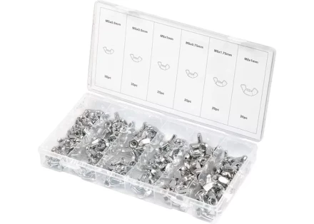 Набор гаек М5х0,5 М5х0,8 М6х0,75 М6х1 М8х1 М8х1,75 мм с &quot;барашком&quot; 150 предметов СИБРТЕХ 47606 купить в Кургане