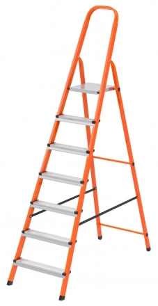 Стремянка, 7 ступеней, стальной профиль, ступени сталь, оранжевая, Россия, Сибртех 97967 купить в Кургане