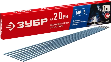 ЗУБР Д 2.0 х 300 мм, 1 кг в коробке, МР-3 рутиловый, электрод сварочный (40011-2.0) купить в Кургане