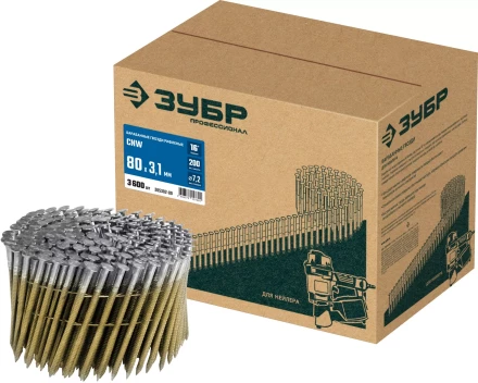 ЗУБР CNW 80 х 3.1 мм, барабанные гвозди рифленые, 3600 шт (305382-80) купить в Кургане