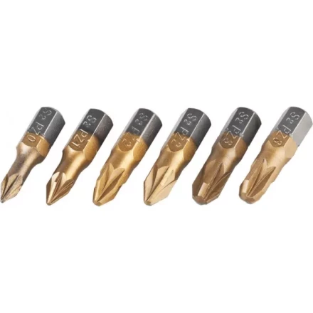 Набор JCB: Биты, хромомолибденовая сталь S2, титановое покрытие, 6 пред.: PZ№ 0,1,2х2шт,3х2шт, 25мм JPL002 купить в Кургане