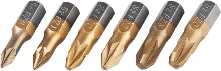 Набор JCB: Биты, хромомолибденовая сталь S2, титановое покрытие, 6 пред.: PZ№ 0,1,2х2шт,3х2шт, 25мм JPL002 купить в Кургане