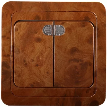 Выключатель СВЕТОЗАР &quot;ГАММА&quot; с подсветкой, двухклавишный, цвет орех, 10A/~250B SV-54135-N купить в Кургане