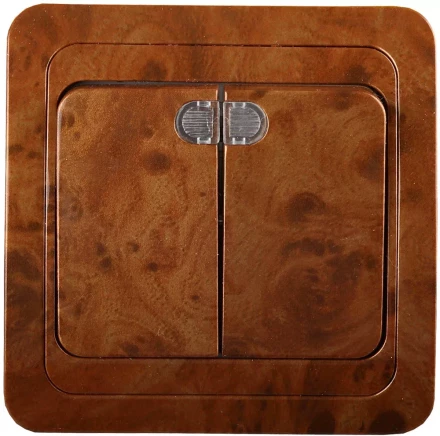 Выключатель СВЕТОЗАР &quot;ГАММА&quot; с подсветкой, двухклавишный, цвет орех, 10A/~250B SV-54135-N купить в Кургане