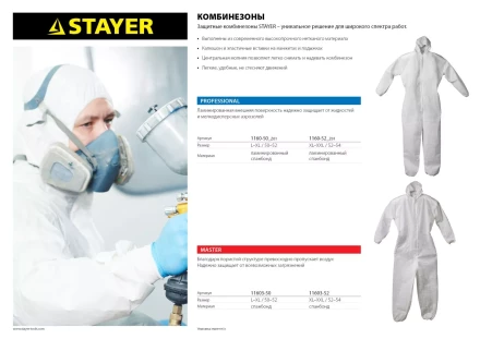 Комбинезон STAYER &quot;PROFESSIONAL&quot;, защитный из ламинированного спанбонда, 50-52 размер 1160-50_z01 купить в Кургане