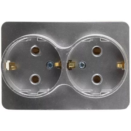 Розетка СВЕТОЗАР "ГАММА" с заземлением, двойная, без вставки и рамки, цвет светло-серый металлик, 16А/~250В SV-54107-SM купить в Кургане