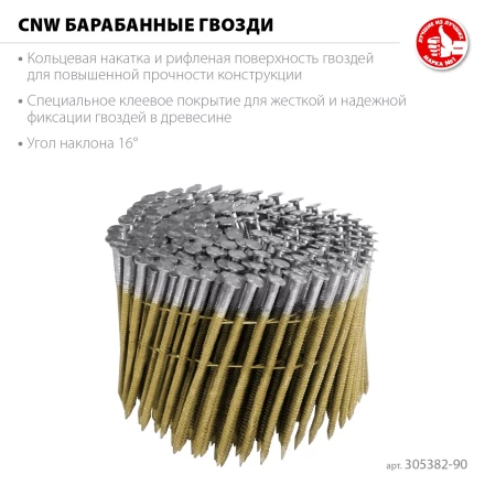 ЗУБР CNW 90 х 3.1 мм, барабанные гвозди рифленые, 3600 шт (305382-90) купить в Кургане