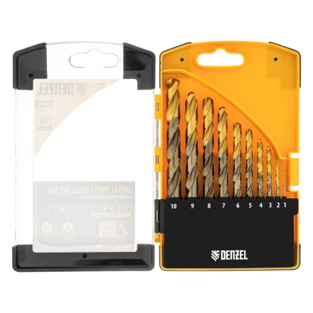 Набор сверл по металлу Denzel, 1-10 мм, Р6М5К8-TiN, Golden Tip, 10 шт 723005 купить в Кургане