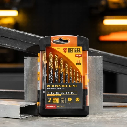 Набор сверл по металлу Denzel, 1-10 мм, Р6М5К8-TiN, Golden Tip, 10 шт 723005 купить в Кургане
