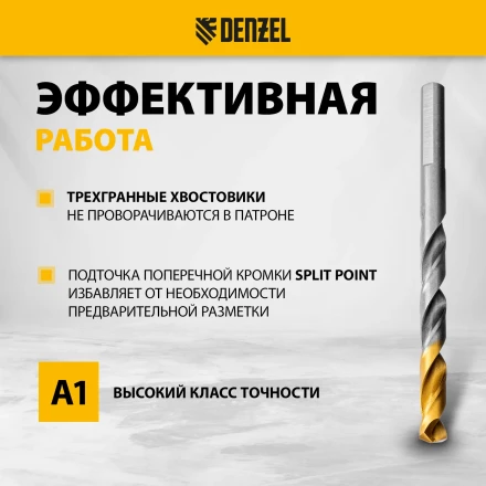 Набор сверл по металлу Denzel, 1-10 мм, Р6М5К8-TiN, Golden Tip, 10 шт 723005 купить в Кургане