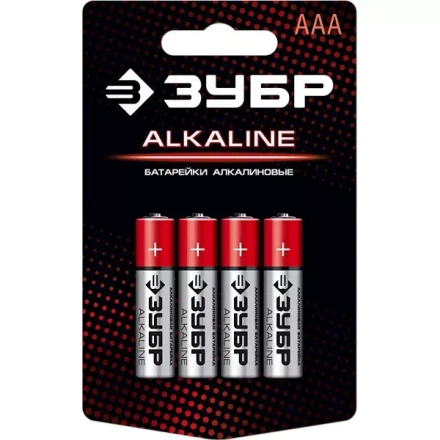 Батарейка &quot;ЗУБР&quot; &quot;ALCALINE&quot; щелочная (алкалиновая), &quot;AAA&quot;, 1,5В, 4шт 59221-4C купить в Кургане