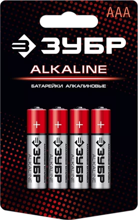 Батарейка &quot;ЗУБР&quot; &quot;ALCALINE&quot; щелочная (алкалиновая), &quot;AAA&quot;, 1,5В, 4шт 59221-4C купить в Кургане