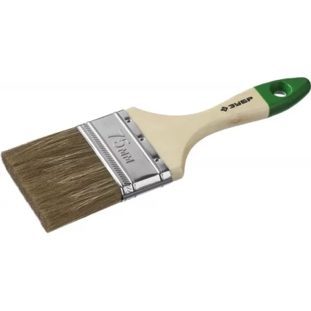Кисть плоская  ЗУБР &quot;ЛАЗУРЬ-МАСТЕР&quot;, смешанная щетина, деревянная ручка, 75мм 4-01009-075 купить в Кургане