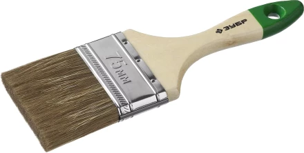 Кисть плоская  ЗУБР &quot;ЛАЗУРЬ-МАСТЕР&quot;, смешанная щетина, деревянная ручка, 75мм 4-01009-075 купить в Кургане