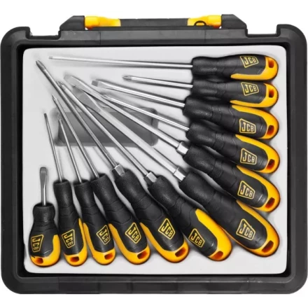 Набор JCB: Отвертки, хромомолибденовая сталь S2, двухкомпонентные рукоятки, магнитный наконечник, 12 предм, в боксе JSD021 купить в Кургане