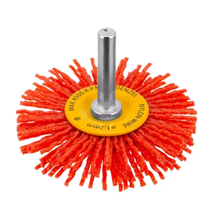 Щетка для дрели Denzel, 65 мм, Плоская, со шпилькой, нейлоновая щетина, 74433 купить в Кургане