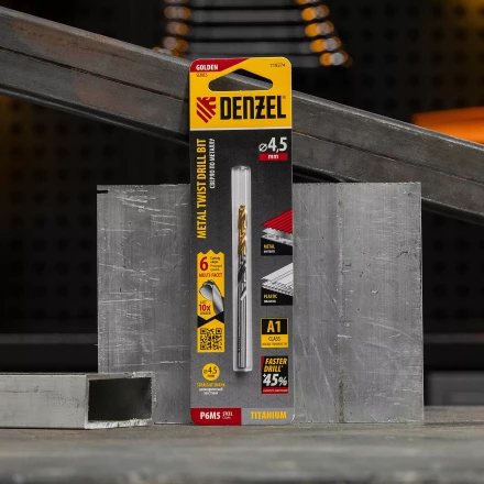 Сверло спиральное по металлу Denzel 4,5 x 80мм, Р6М5, Golden Tip, многогранная заточка 718274 купить в Кургане