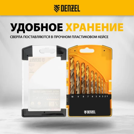 Набор сверл по металлу Denzel 723006, 1,5-6,5мм, Р6М5К8-TiN, Golden Tip, 13 шт купить в Кургане