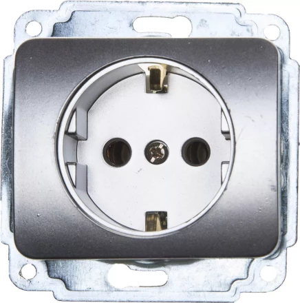 Розетка СВЕТОЗАР "ГАММА" с заземлением, одинарная, без вставки и рамки, цвет светло-серый металлик,16А/~250В SV-54105-SM купить в Кургане