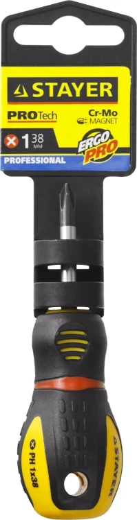 Отвертка STAYER "PROFESSIONAL" "PROTech", двухкомп рукоятка, намагниченная, Cr-Mo, PH1x38мм 25132-1-38_z02 купить в Кургане