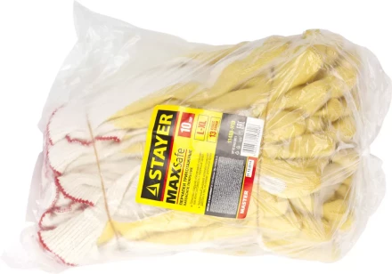 Перчатки STAYER &quot;МASTER&quot; MaxSafe трикотажные, обливная ладонь из латекса, х/б, 13 класс, L-XL, 10 пар 11408-H10 купить в Кургане