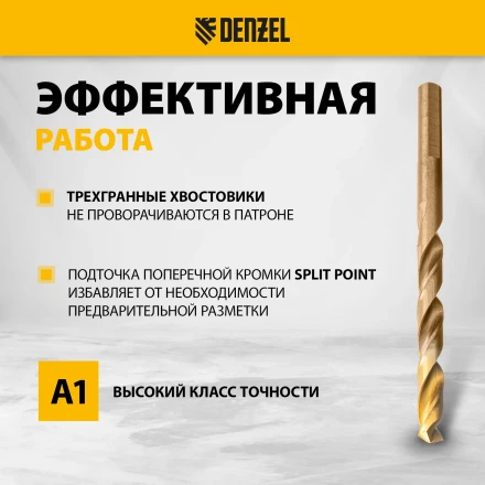 Набор сверл по металлу Denzel 723008, 1-10 мм, Р6М5К8-TiN, Golden Tip, 19 шт купить в Кургане