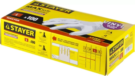 Перчатки STAYER &quot;MASTER&quot; виниловые экстратонкие, L, 100шт 11207-L купить в Кургане