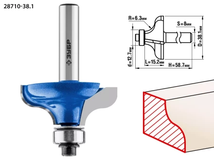 ЗУБР 38.1 x 15 мм, радиус 6.3 мм, фреза кромочная калевочная №8, Профессионал (28710-38.1) купить в Кургане