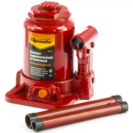Домкрат гидравлический бутылочный телескопический 8 т h подъема 165–395 мм SPARTA 50344 купить в Кургане
