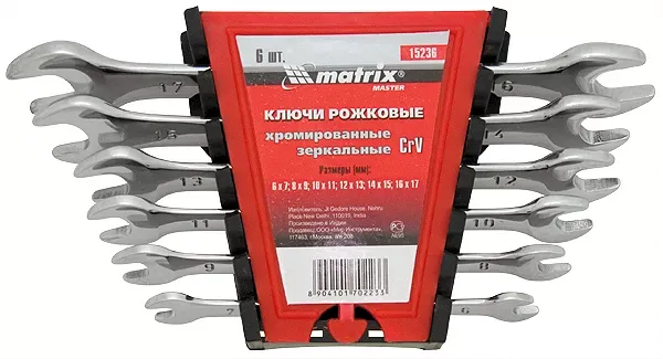 Набор ключей  рожковых 8шт. (6-22мм) CrV Elliptical зерк. хромирование MATRIX Master 15238 купить в Кургане