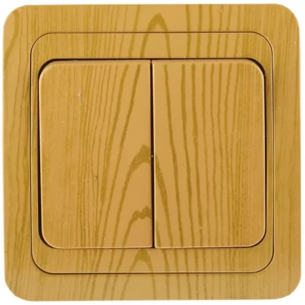 Выключатель СВЕТОЗАР &quot;ГАММА&quot; двухклавишный, цвет ольха, 10A/~250B SV-54134-A купить в Кургане