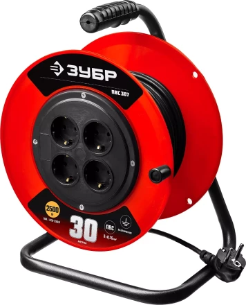Удлинитель на катушке &quot;ПВС 307&quot;, 30 м, 2500 Вт, 4 гнезда, ПВС 3х0,75 кв мм, ЗУБР 55083-30 купить в Кургане