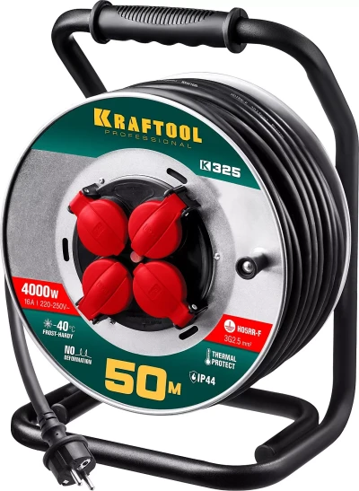 Силовые удлинители на стальной катушке  HEAVY DUTY 4.0, кабель КГ 3х2,5 кв мм 55086-50