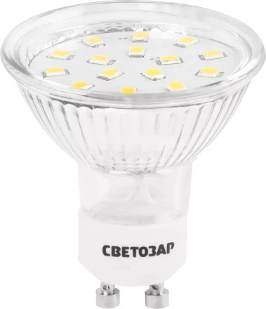 Лампы СВЕТОЗАР светодиодные &quot;LED technology&quot;, цоколь GU10, теплый белый свет (3000К), 220В, 3Вт (25) 44560-25_z01 купить в Кургане