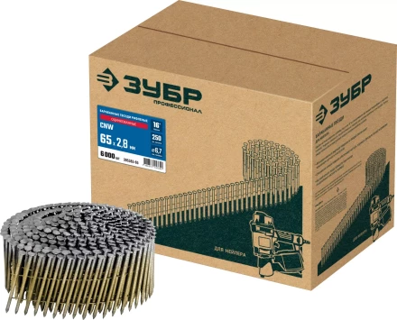 ЗУБР CNW 65 х 2.8 мм, барабанные гвозди рифленые оцинкованные, 6000 шт (305383-65) купить в Кургане