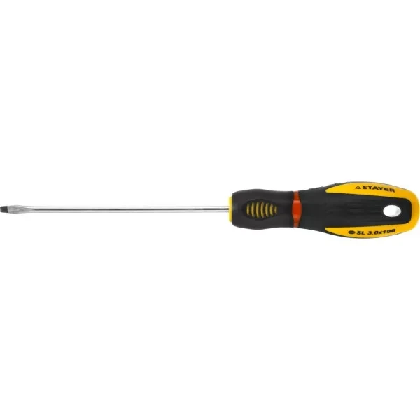 Отвертка STAYER "PROFI" "PROTech", двухкомп рукоятка, намагниченная, Cr-Mo, SL3,0x100мм 25131-03-10_z02 купить в Кургане