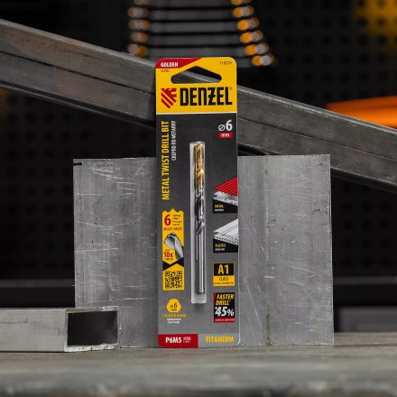 Сверло спиральное по металлу 6 x 93мм, Р6М5, Golden Tip, многогранная заточка Denzel 718278 купить в Кургане