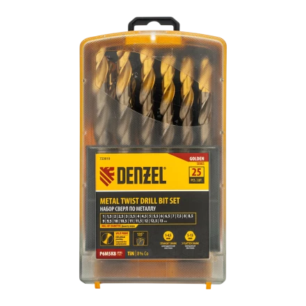 Набор сверл по металлу Denzel 723010, 1-13 мм, Р6М5К8-TiN, Golden Tip, 25 шт купить в Кургане
