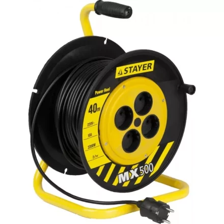 Удлинитель на катушке &quot;MX500&quot;, 40 м, 4 гнезда, ПВС 2x1 кв мм, 2200 Вт, STAYER 55074-40 купить в Кургане