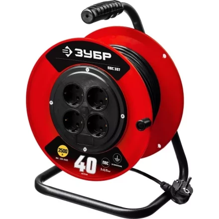 Удлинитель на катушке &quot;ПВС 307&quot;, 40 м, 2500 Вт, 4 гнезда, ПВС 3х0,75 кв мм, ЗУБР 55083-40 купить в Кургане