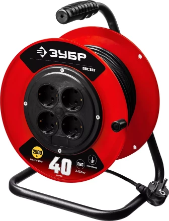 Удлинитель на катушке &quot;ПВС 307&quot;, 40 м, 2500 Вт, 4 гнезда, ПВС 3х0,75 кв мм, ЗУБР 55083-40 купить в Кургане
