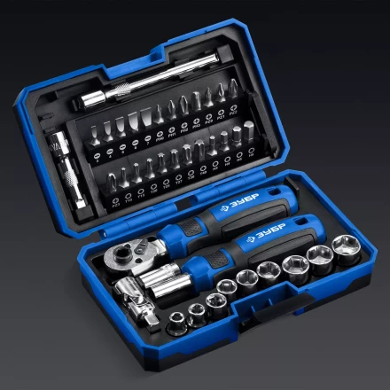 ЗУБР Профессионал-39 набор 39 шт: трещетка, отвертка-битодержатель с насадками (25180) купить в Кургане